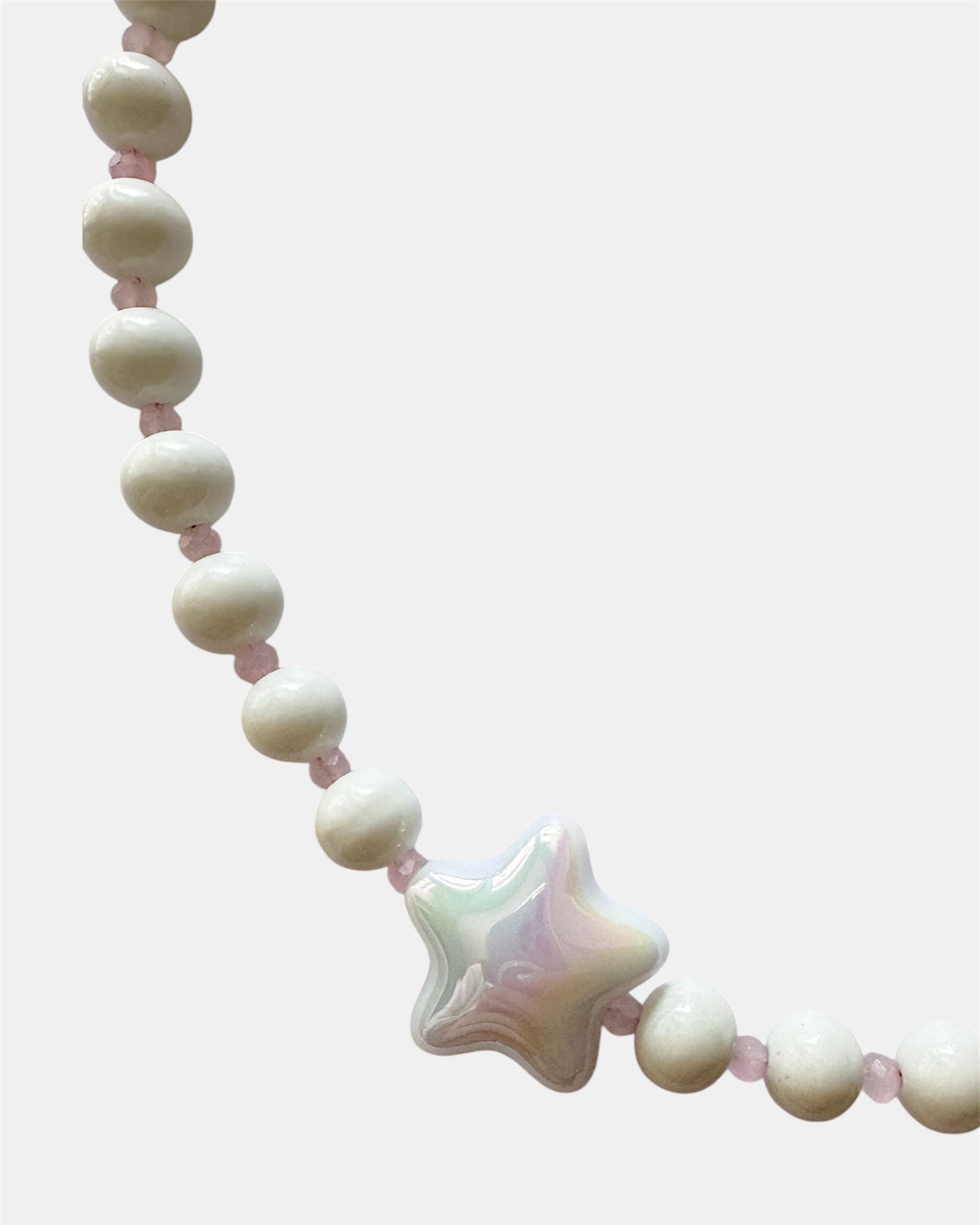 gold necklace with white beads and ceramic star charm, elegant jewelry piece for women and girls