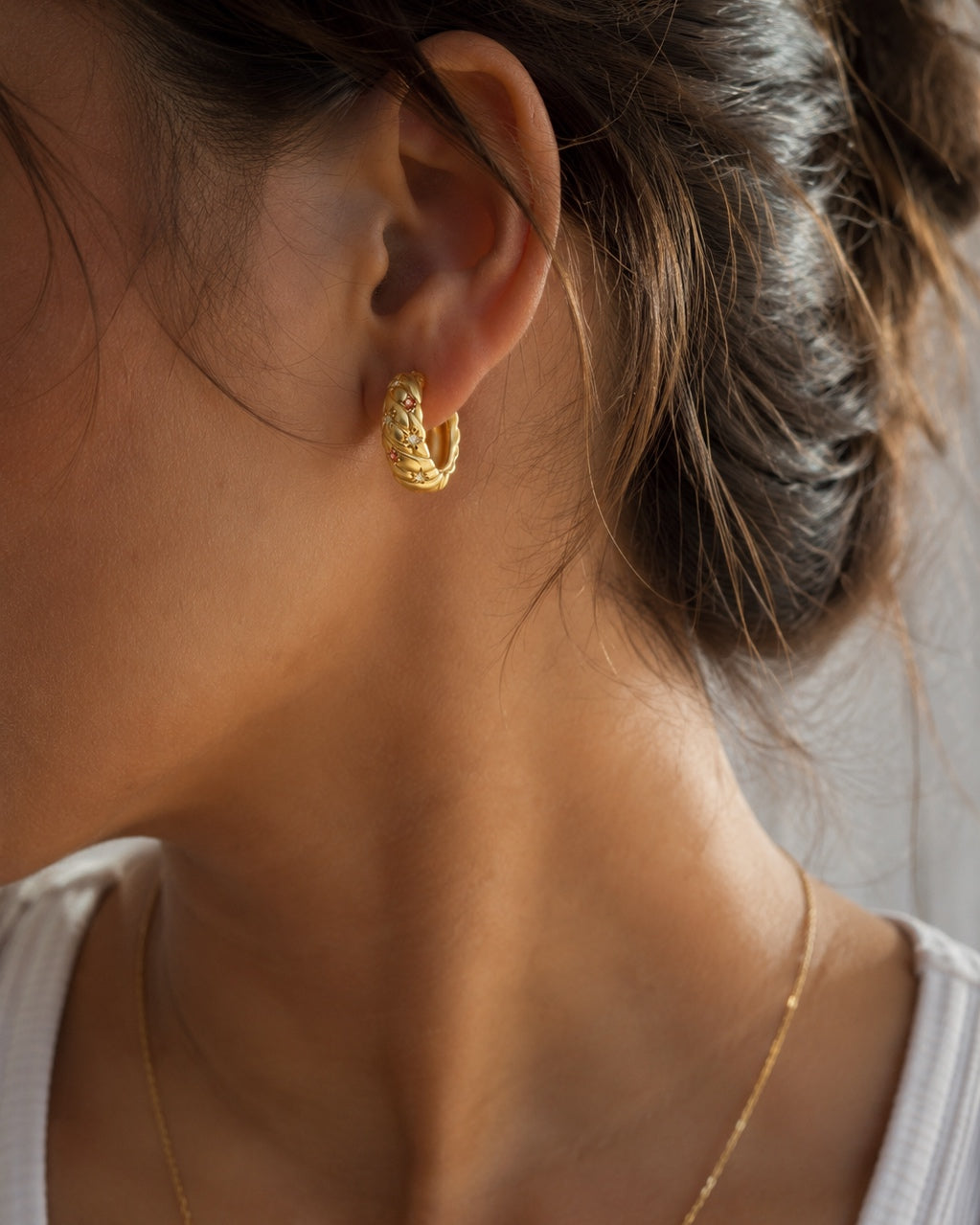 Gold plated 925 silver earrings with multicolor stones
