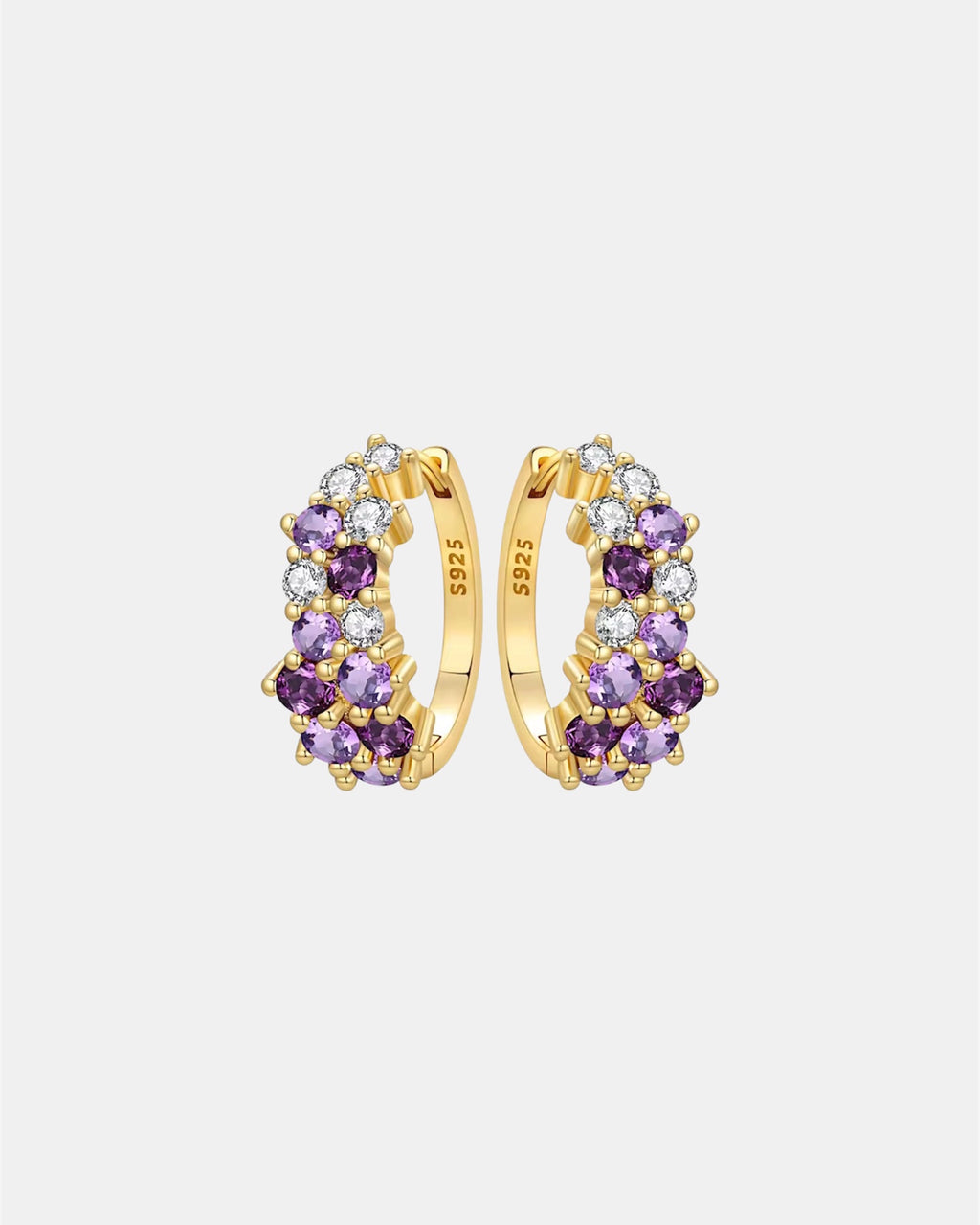 Gold plated 925 silver earrings with purple zircon stones and elegant design