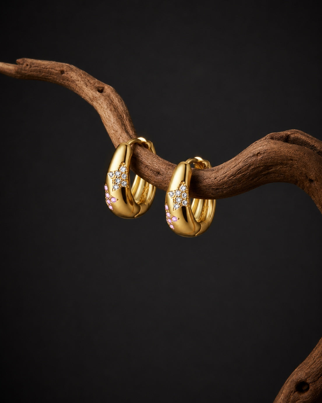 Gold plated 925 silver earrings with zircon star design