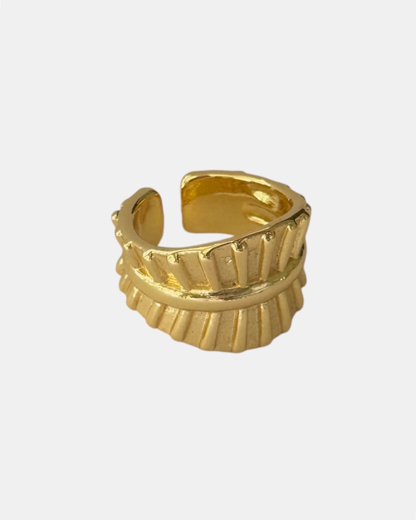 Gold ring with textured surface, elegant modern jewelry piece