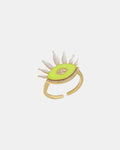 Gold ring with yellow evil eye, symbolic protective jewelry piece