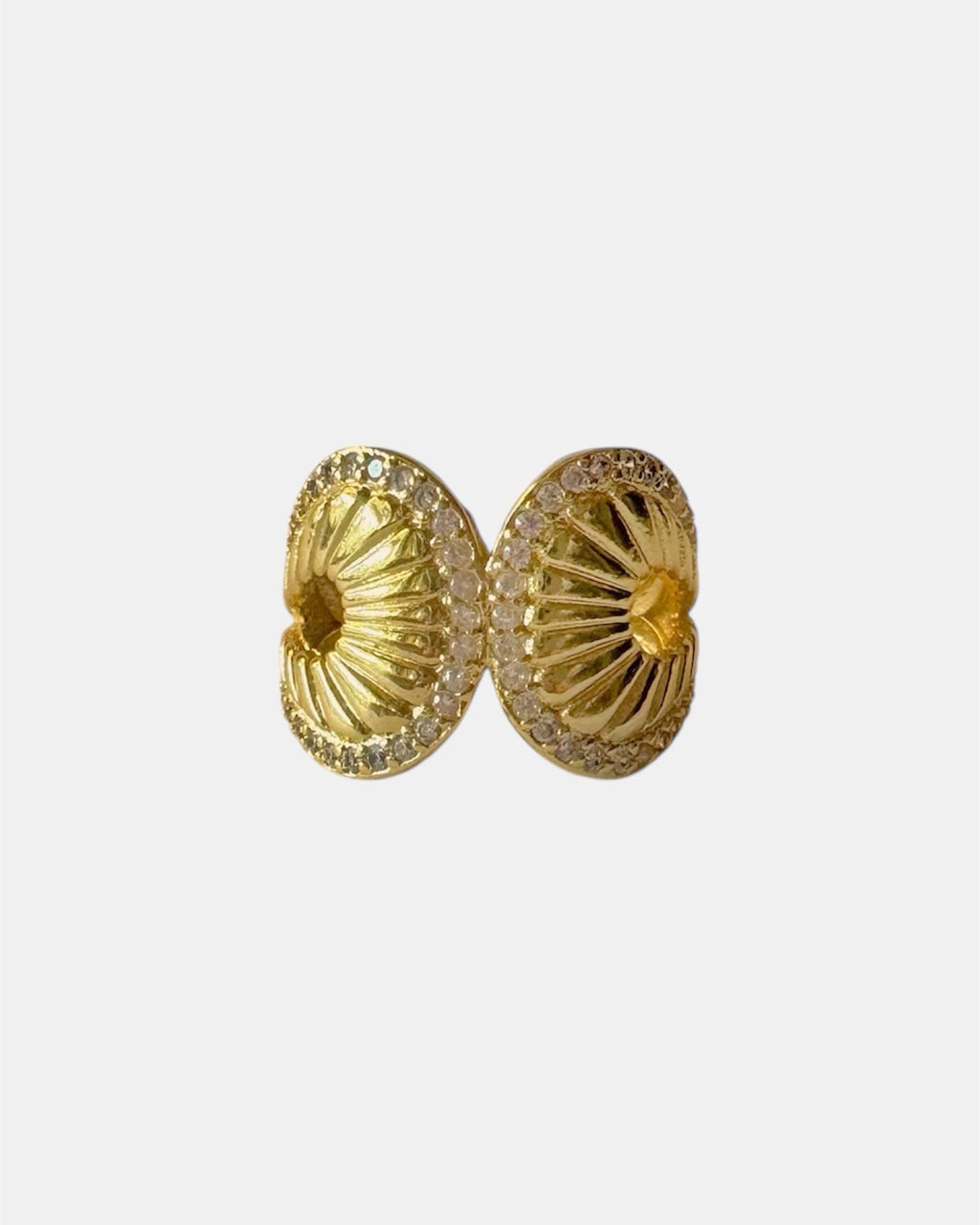 Gold seashell ring with zircon stones, elegant summer jewelry piece