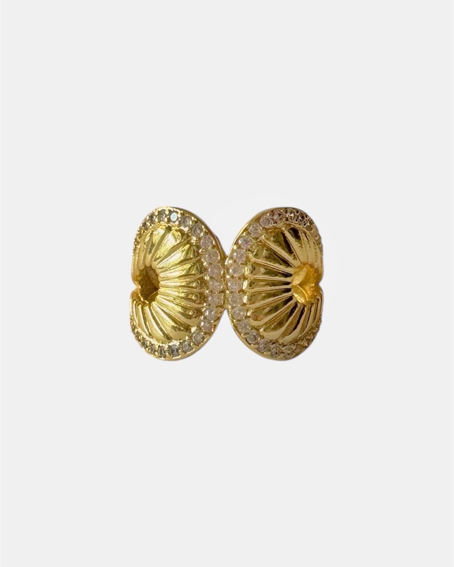 Gold seashell ring with zircon stones, elegant summer jewelry piece