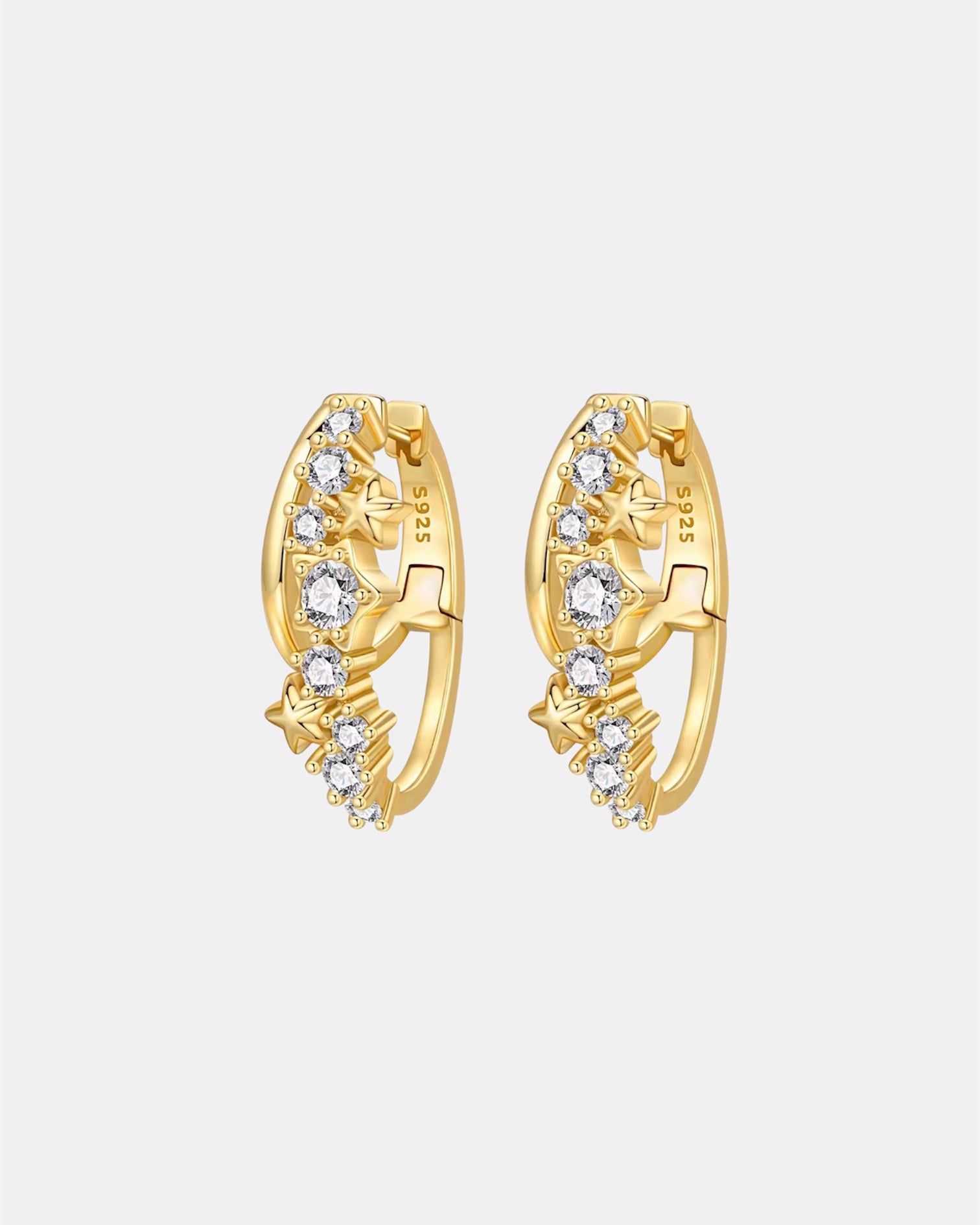 Gold star earrings in sterling silver 925