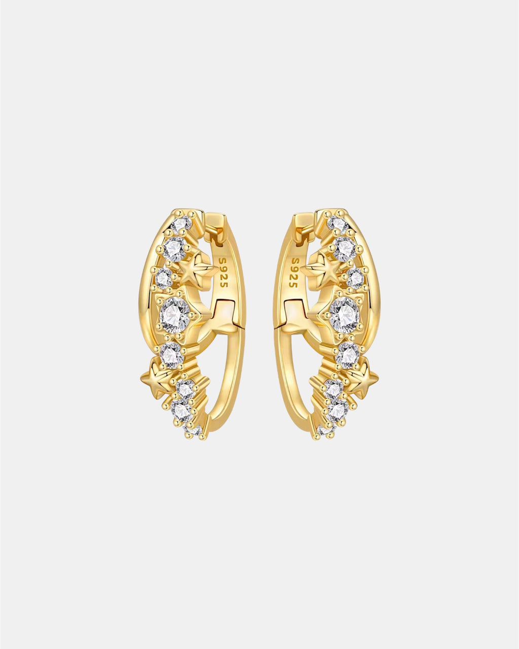 Gold star earrings in sterling silver 925