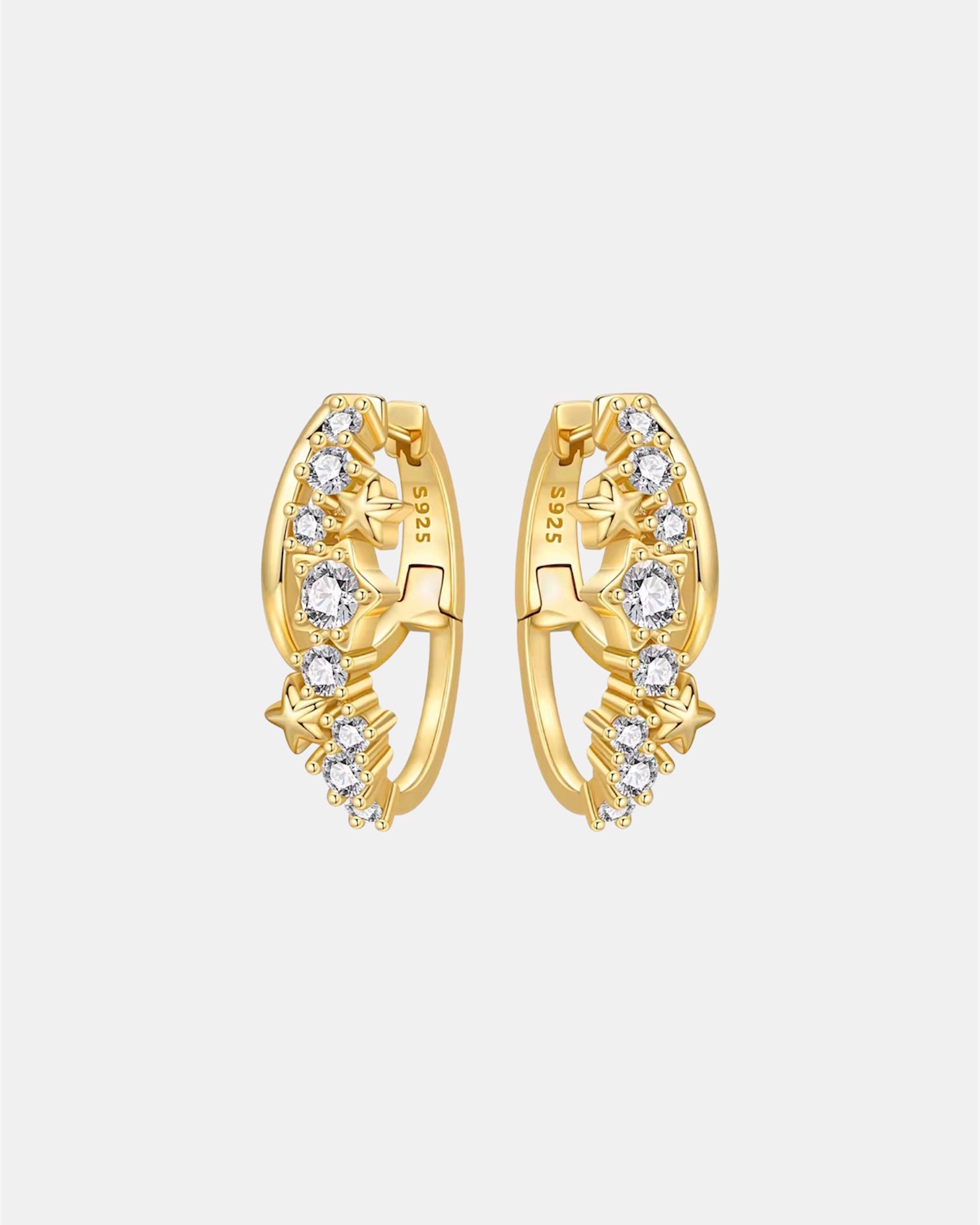 Gold star earrings in sterling silver 925