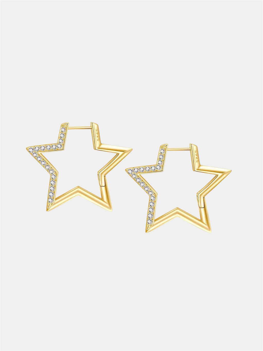 Gold star earrings in sterling silver 925 with zircon stones