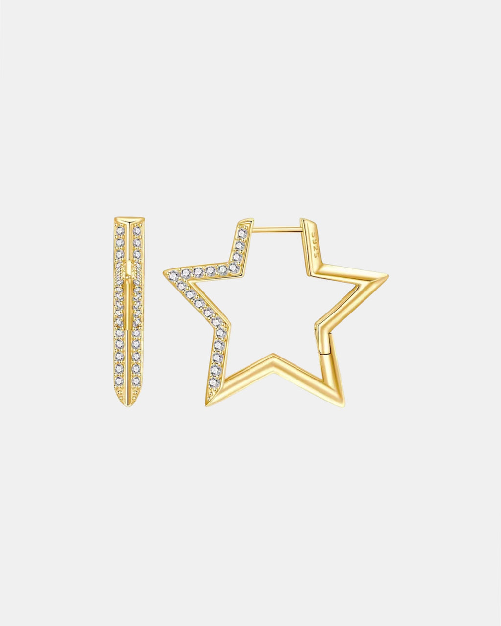 Gold star earrings in sterling silver 925 with zircon stones