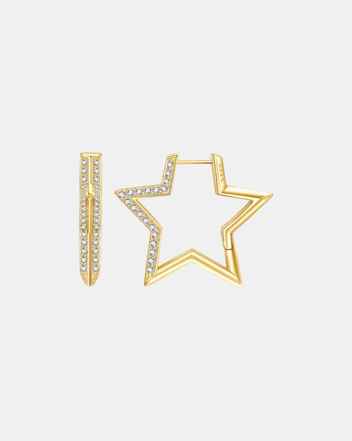 Gold star earrings in sterling silver 925 with zircon stones