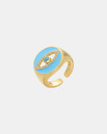 Gold women’s ring with blue eye symbol elegant jewelry design