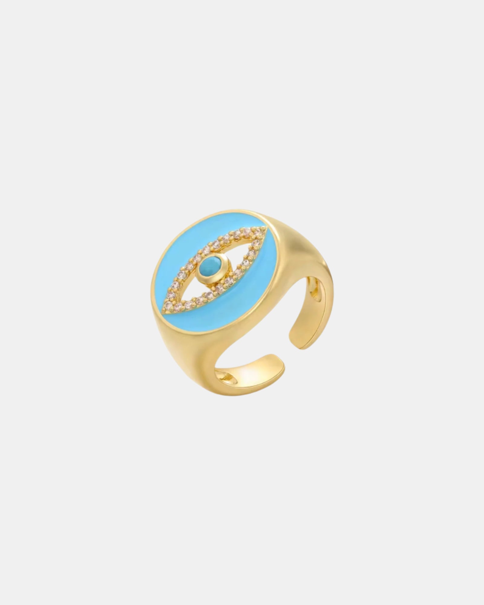 Gold women’s ring with blue eye symbol elegant jewelry design
