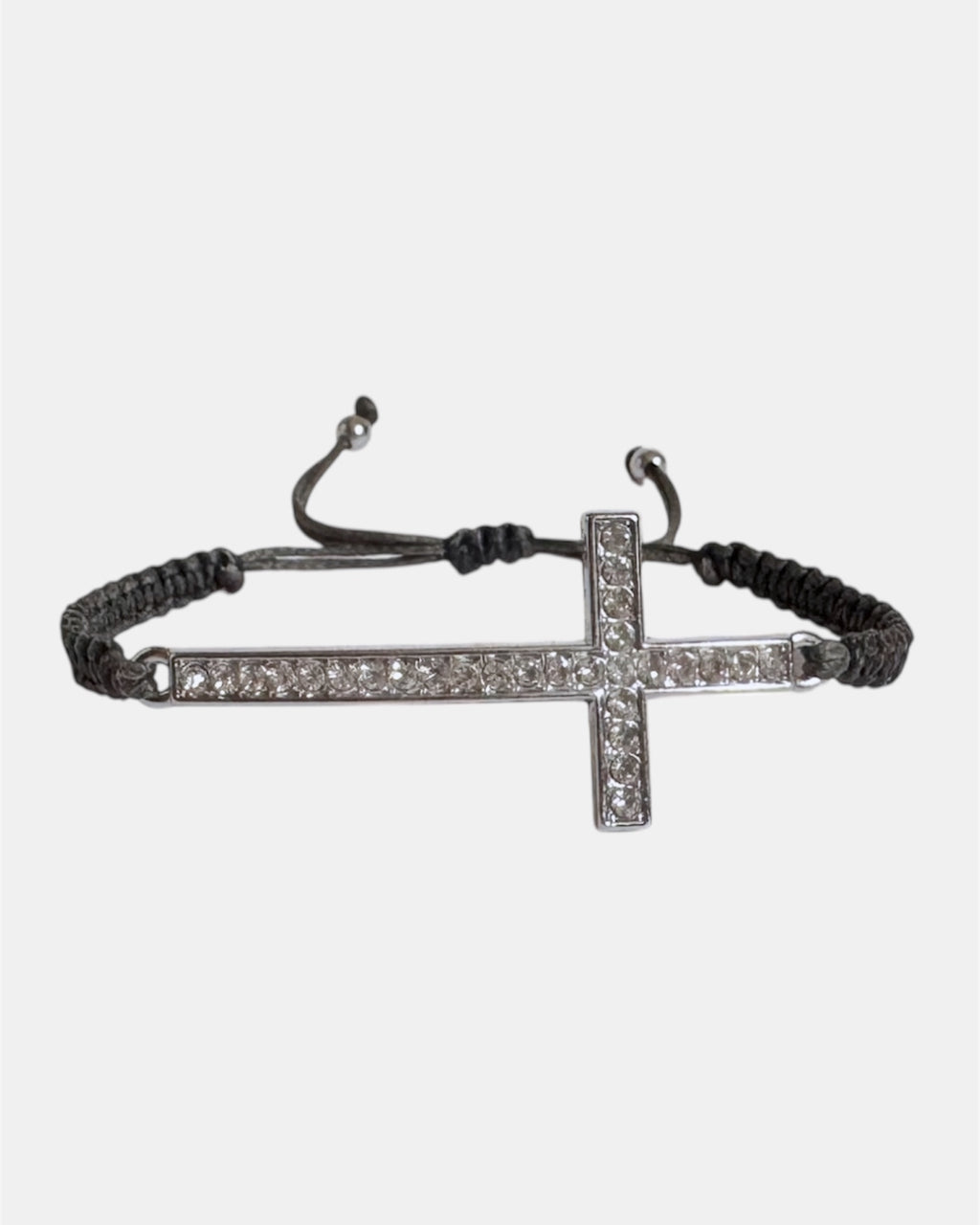 gray macrame bracelet with cross charm, handmade adjustable bracelet for women and girls