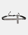 gray macrame bracelet with cross charm, handmade adjustable bracelet for women and girls