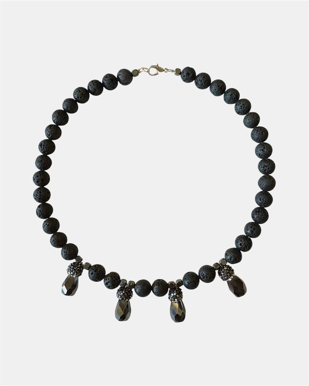 Handmade necklace with black beads and crystal elements