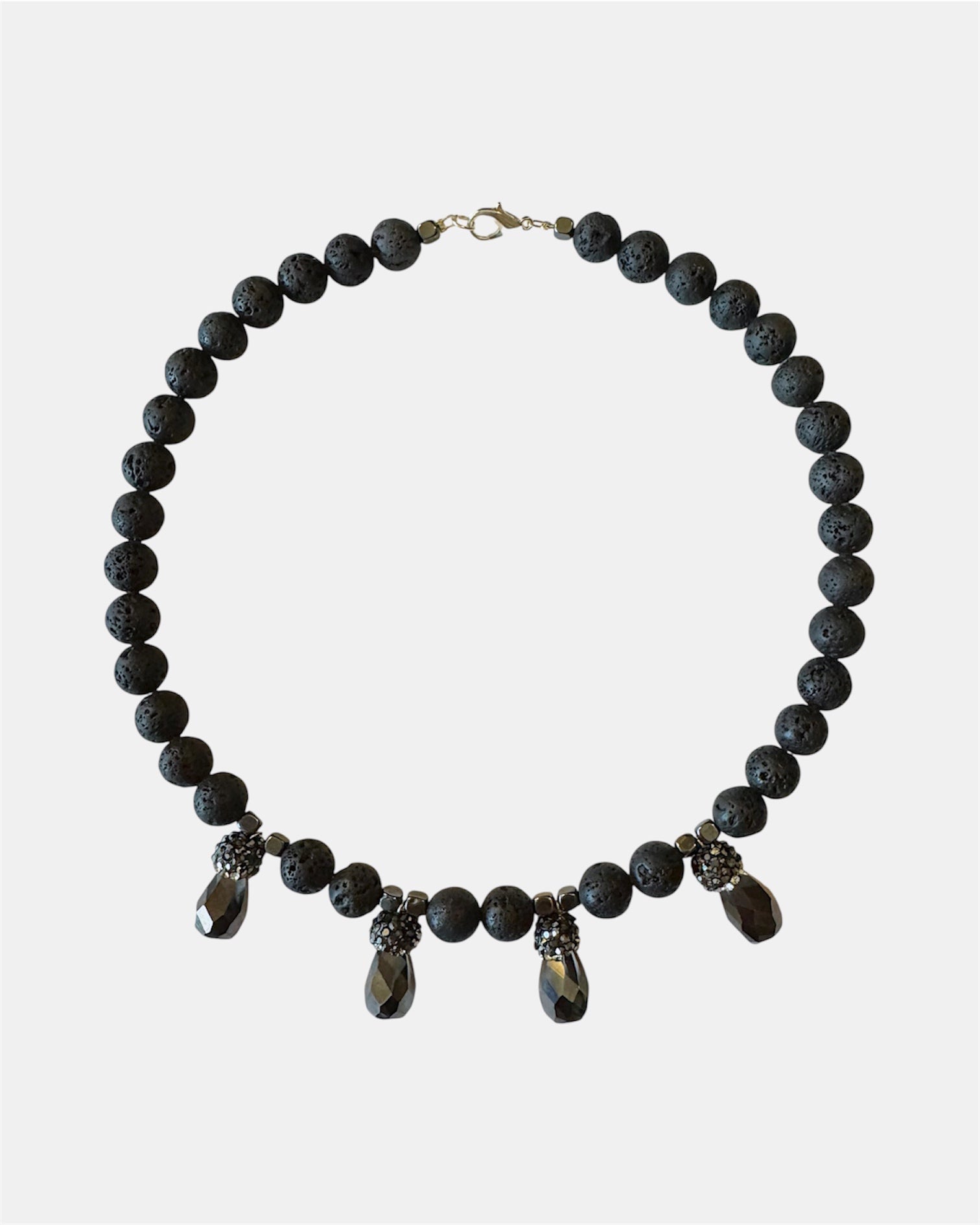 Handmade necklace with black beads and crystal elements