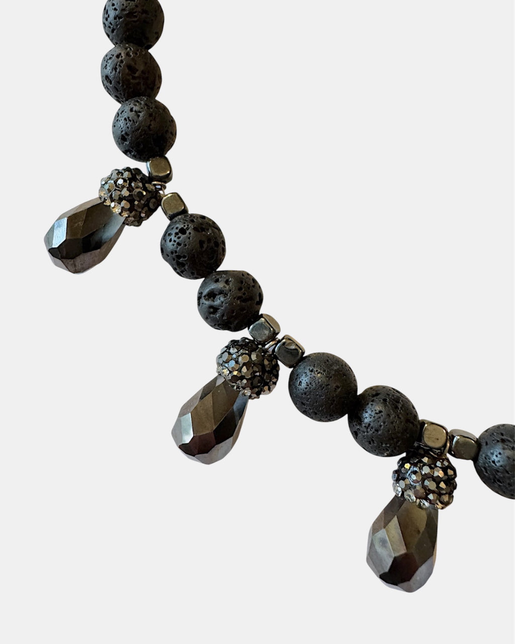 Handmade necklace with black beads and crystal elements
