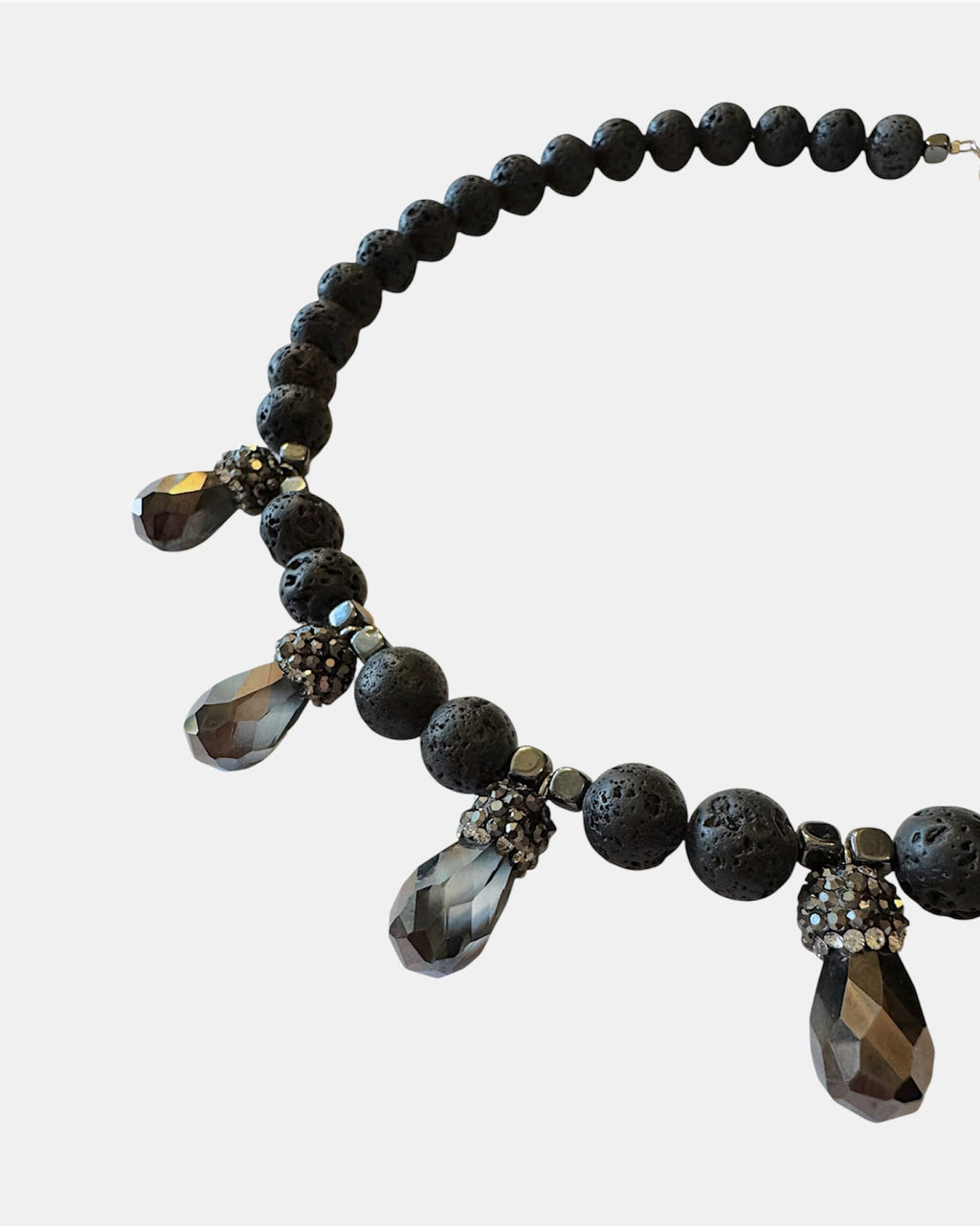Handmade necklace with black beads and crystal elements