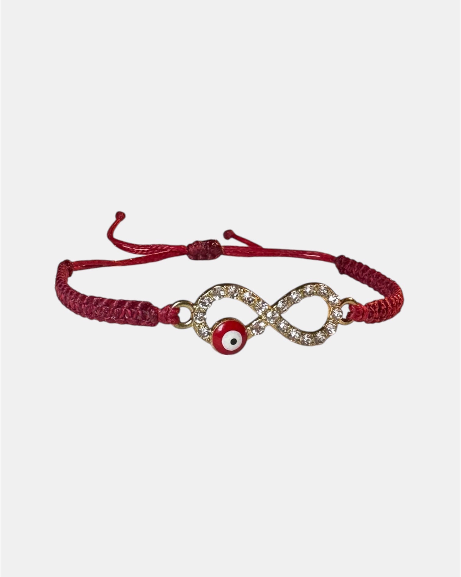 Κόκκινο παιδικό μακραμέ βραχιόλι με άπειρο και ματάκι, χειροποίητο παιδικό κόσμημα.