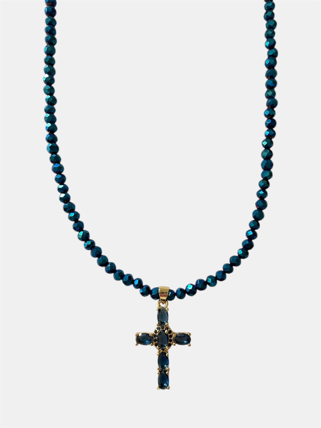 Χειροποίητο γυναικείο κολιέ με μπλε σταυρό