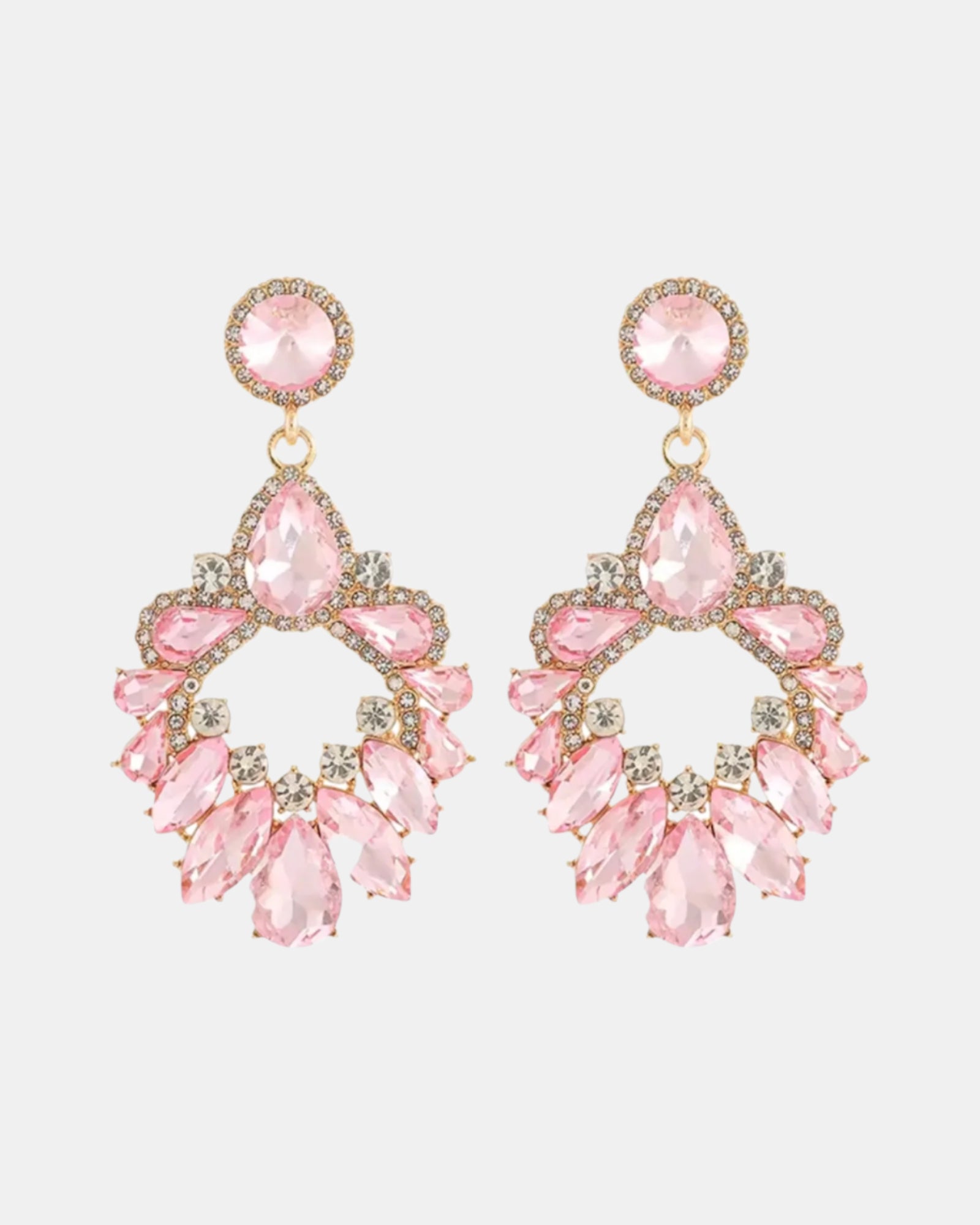 Κρεμαστά χρυσά σκουλαρίκια με ροζ γυάλινες πέτρες