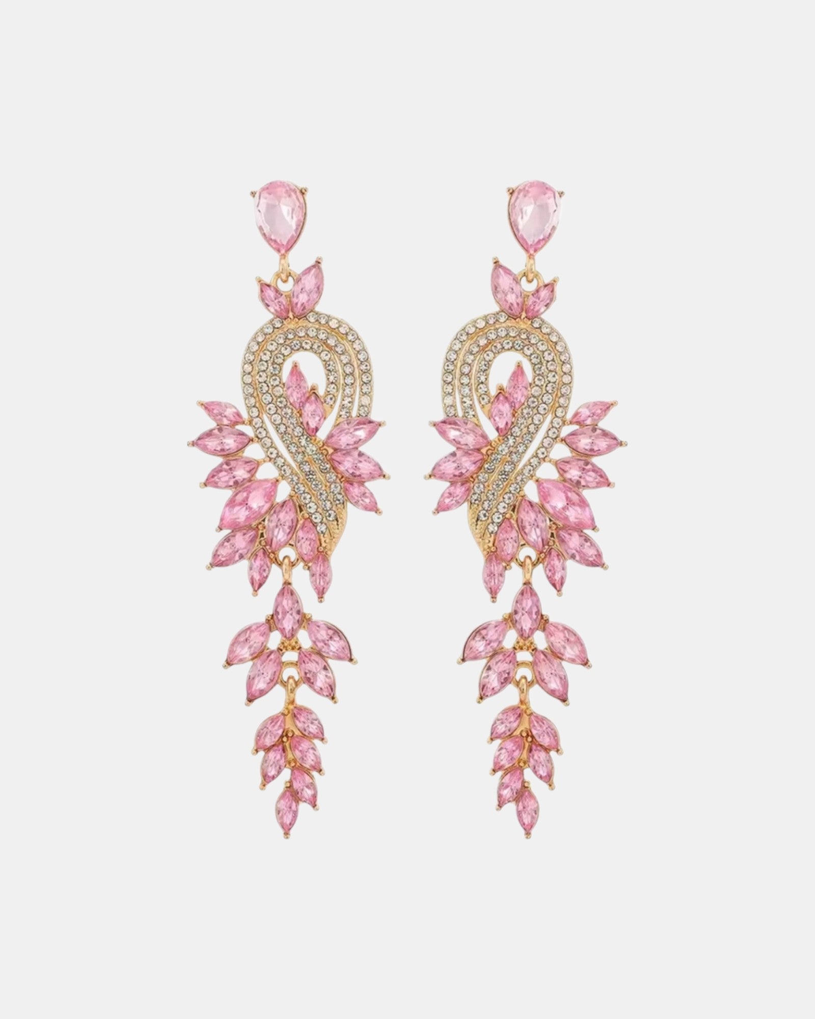 Κρεμαστά χρυσά σκουλαρίκια με ροζ γυάλινες πέτρες