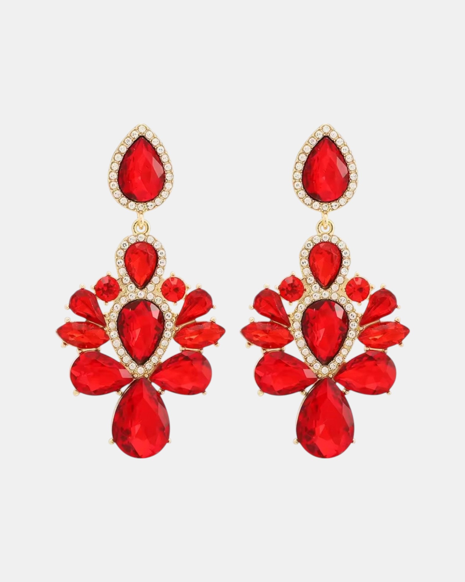 Κρεμαστά κόκκινα σκουλαρίκια με γυάλινες πέτρες