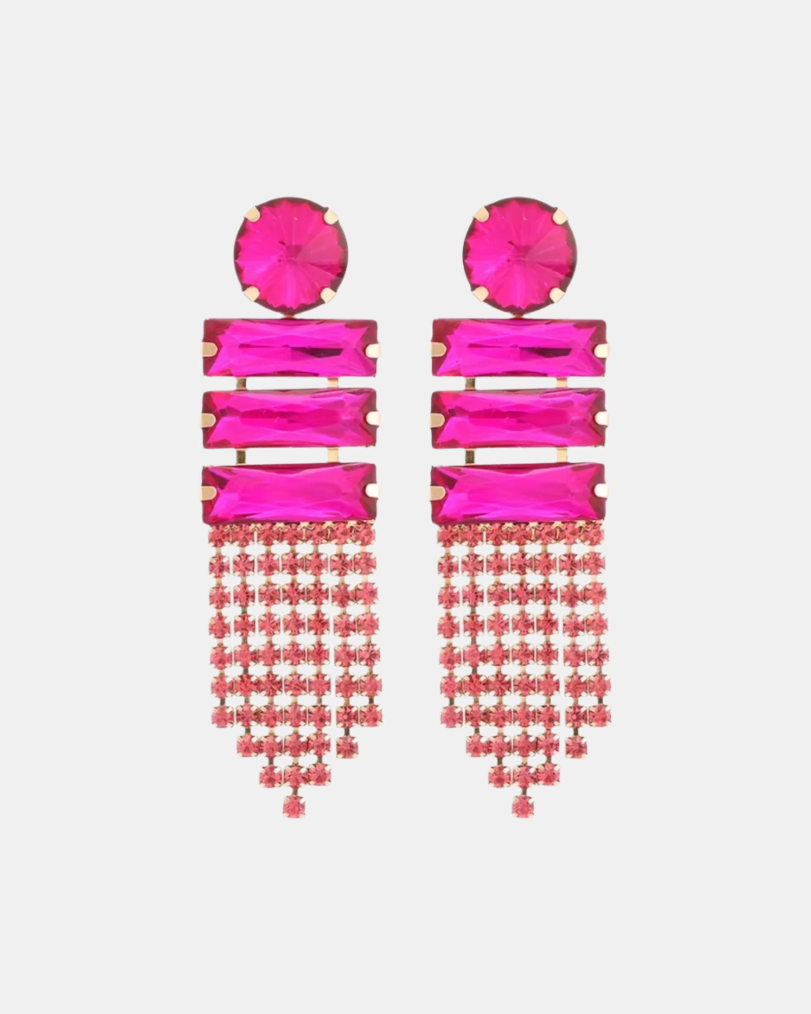 Κρεμαστά ροζ σκουλαρίκια με γυάλινα διακοσμητικά στοιχεία