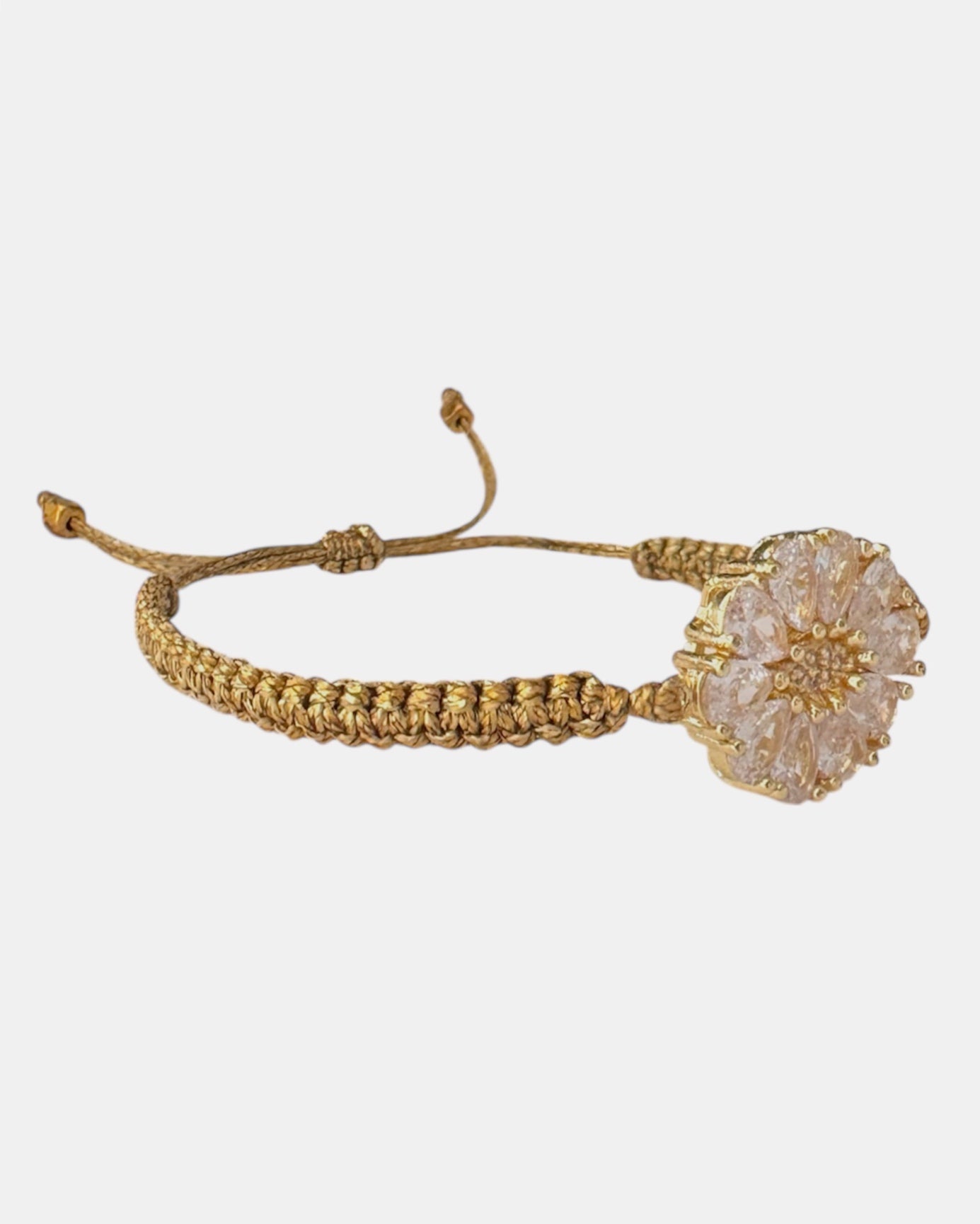 Macrame bracelet with gold oval flower charm