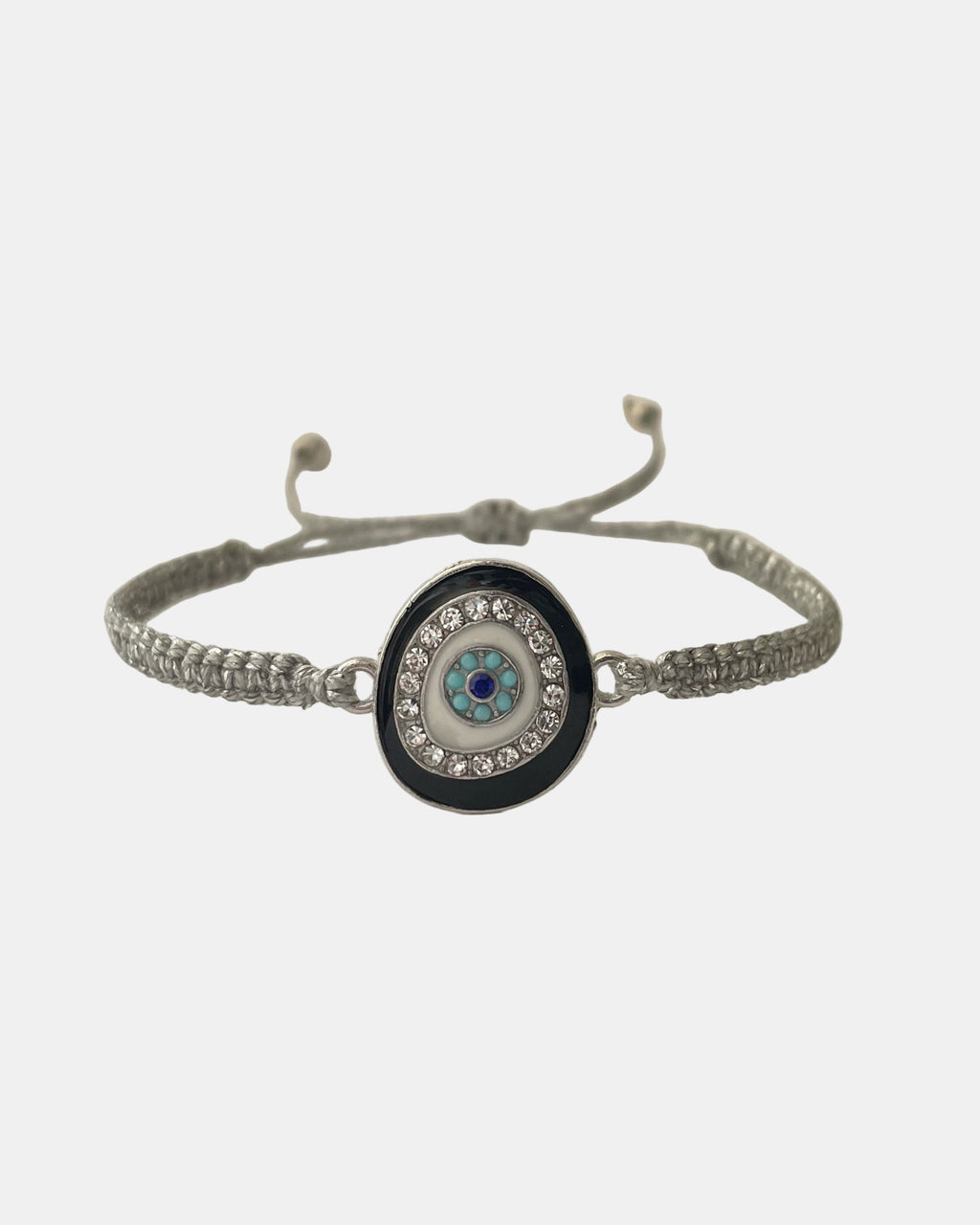 Grey macramé bracelet with eye charm handmade jewelry design