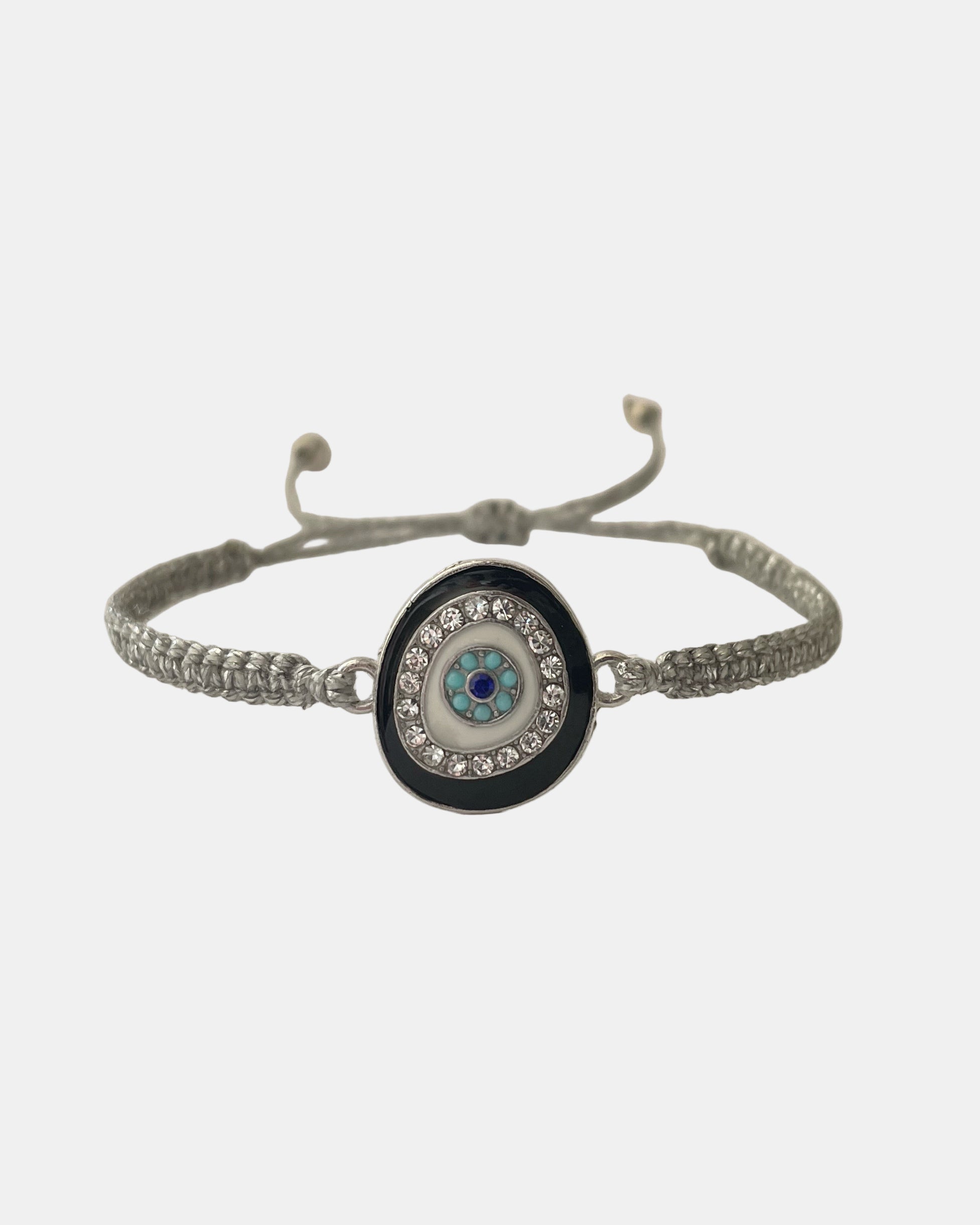Grey macramé bracelet with eye charm handmade jewelry design
