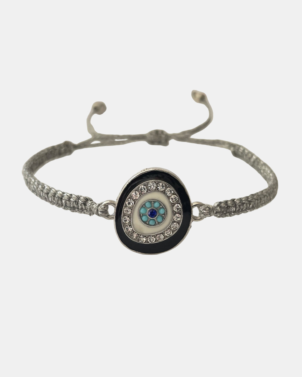 Grey macramé bracelet with eye charm handmade jewelry design