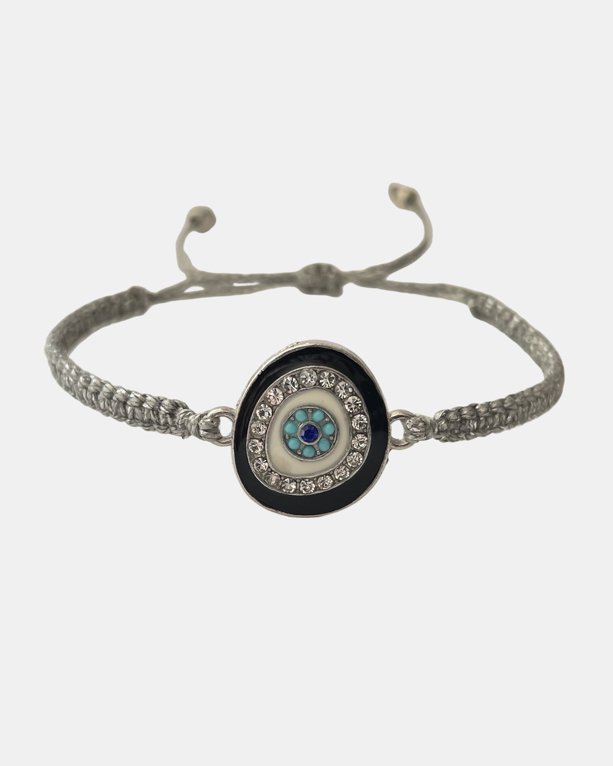 Grey macramé bracelet with eye charm handmade jewelry design