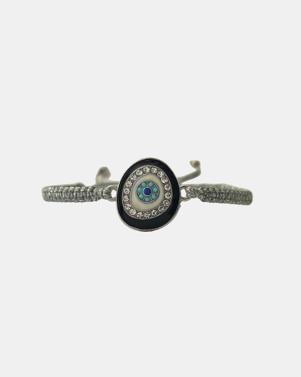 Grey macramé bracelet with eye charm handmade jewelry design