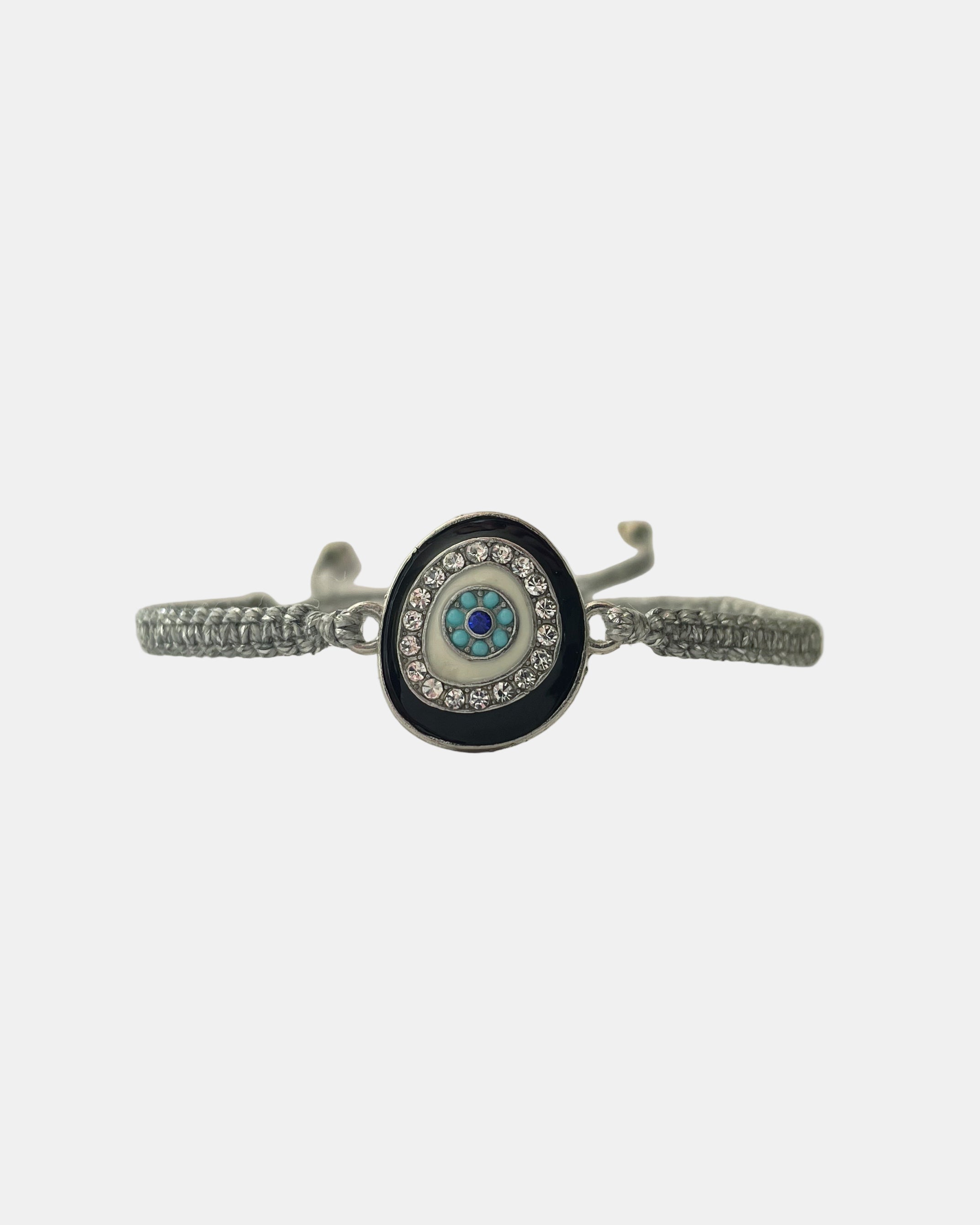Grey macramé bracelet with eye charm handmade jewelry design