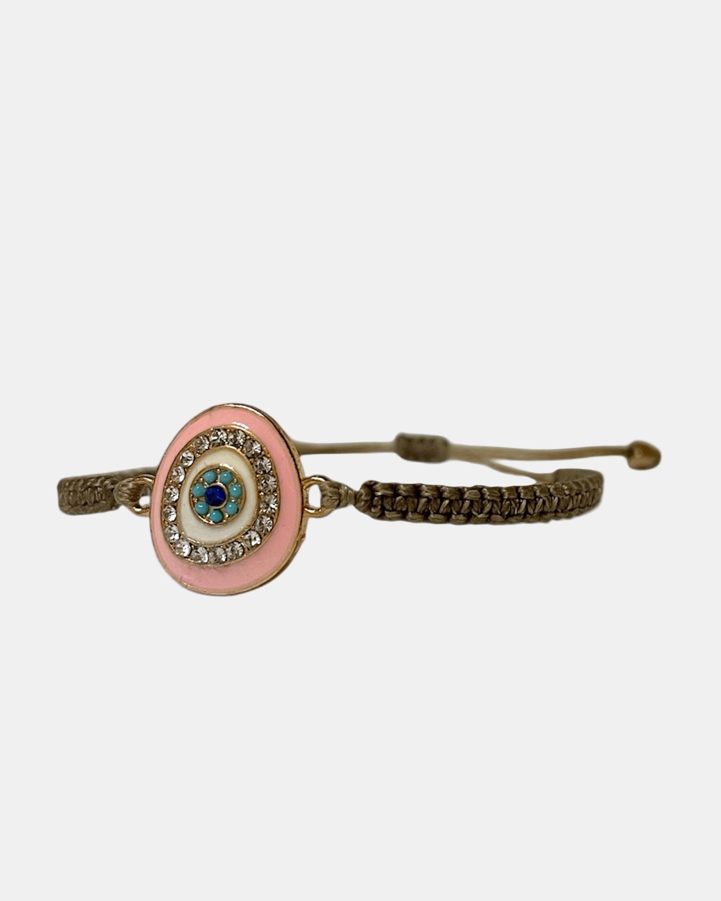 Μακραμέ καφέ βραχιόλι με στοιχείο χρυσό μάτι.