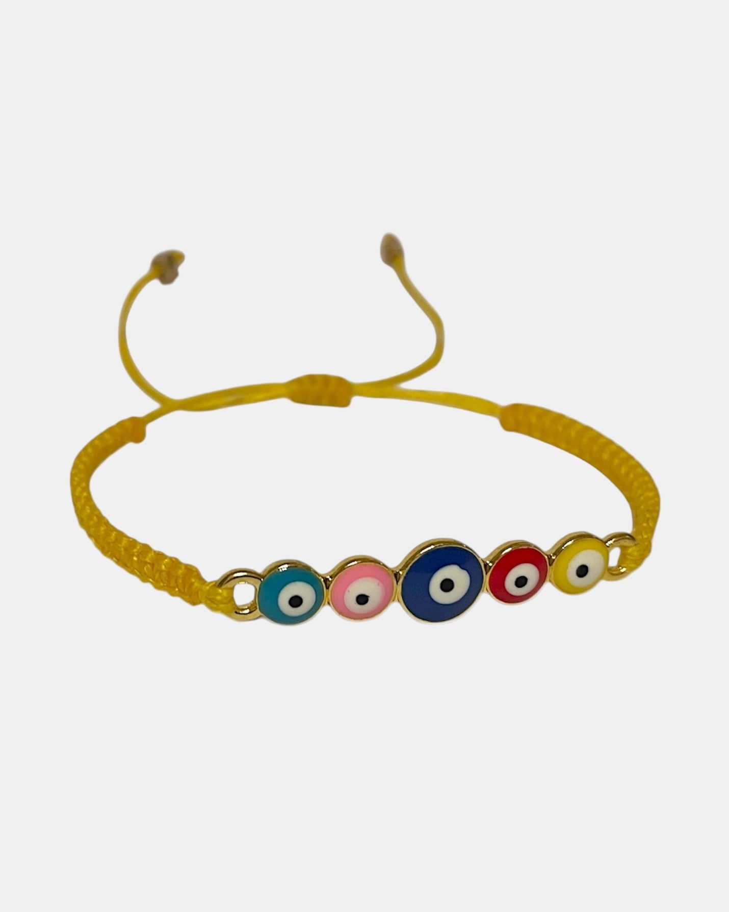 Μακραμέ κίτρινο βραχιόλι με μάτια.