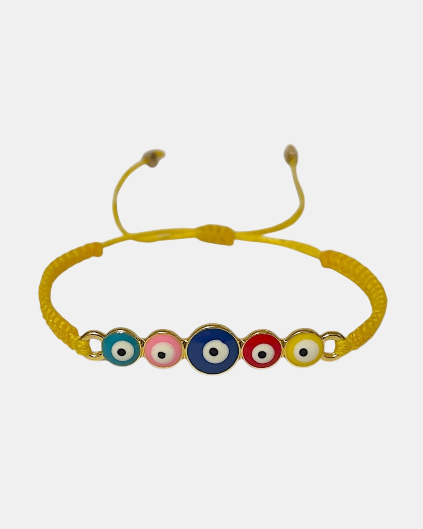 Μακραμέ κίτρινο βραχιόλι με μάτια.