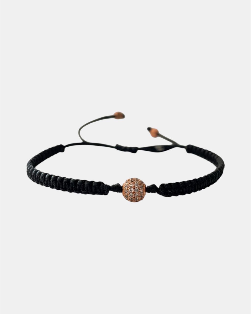 Μακραμέ βραχιόλι μαύρο με ροζ χρυσή χάντρα και ρυθμιζόμενο κούμπωμα