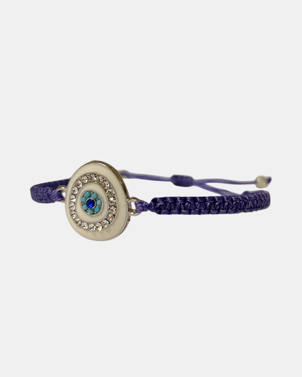 Μακραμέ μώβ βραχιόλι με στοιχείο χρυσό μάτι.