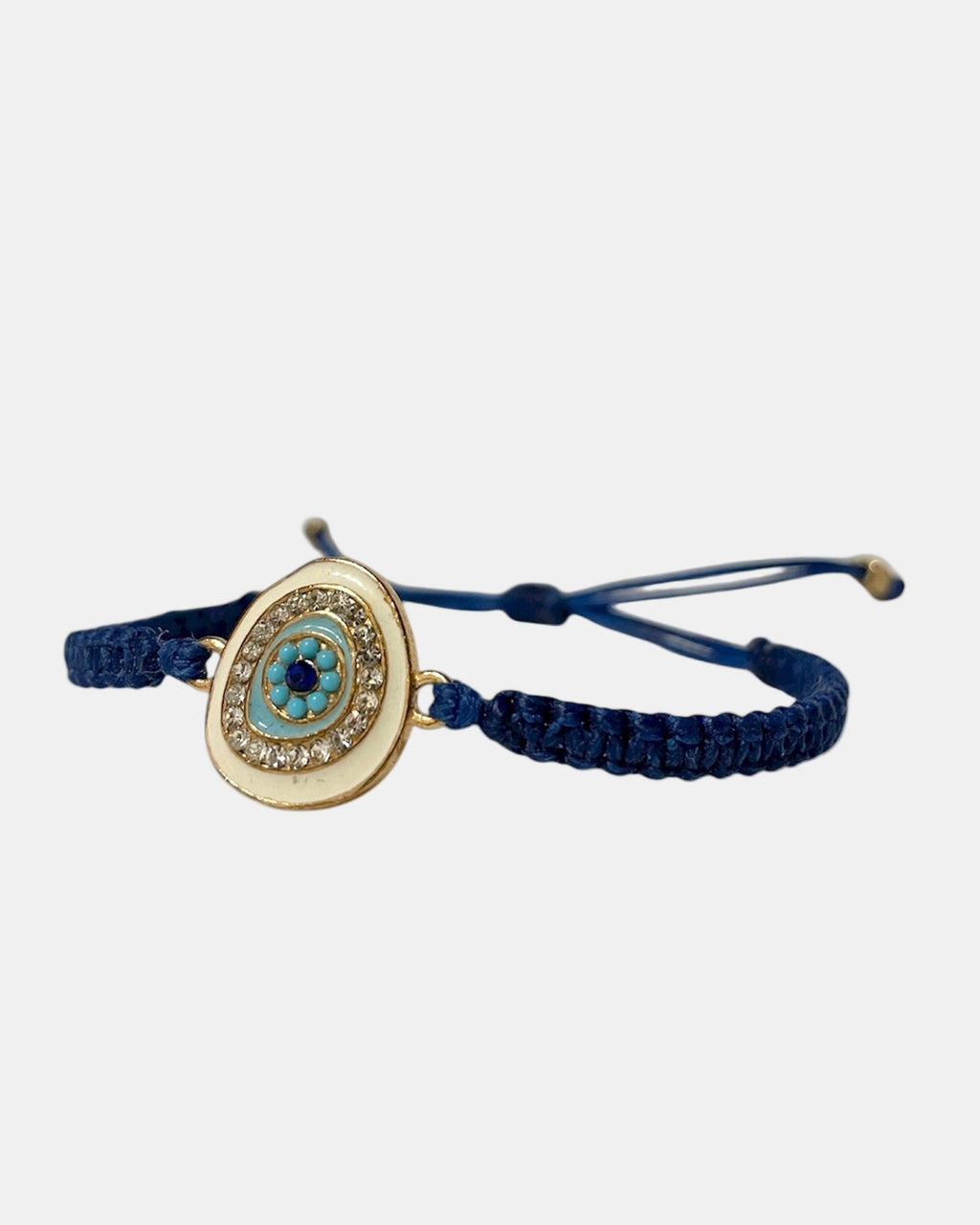 Μακραμέ μπλε βραχιόλι με στοιχείο χρυσό μάτι.