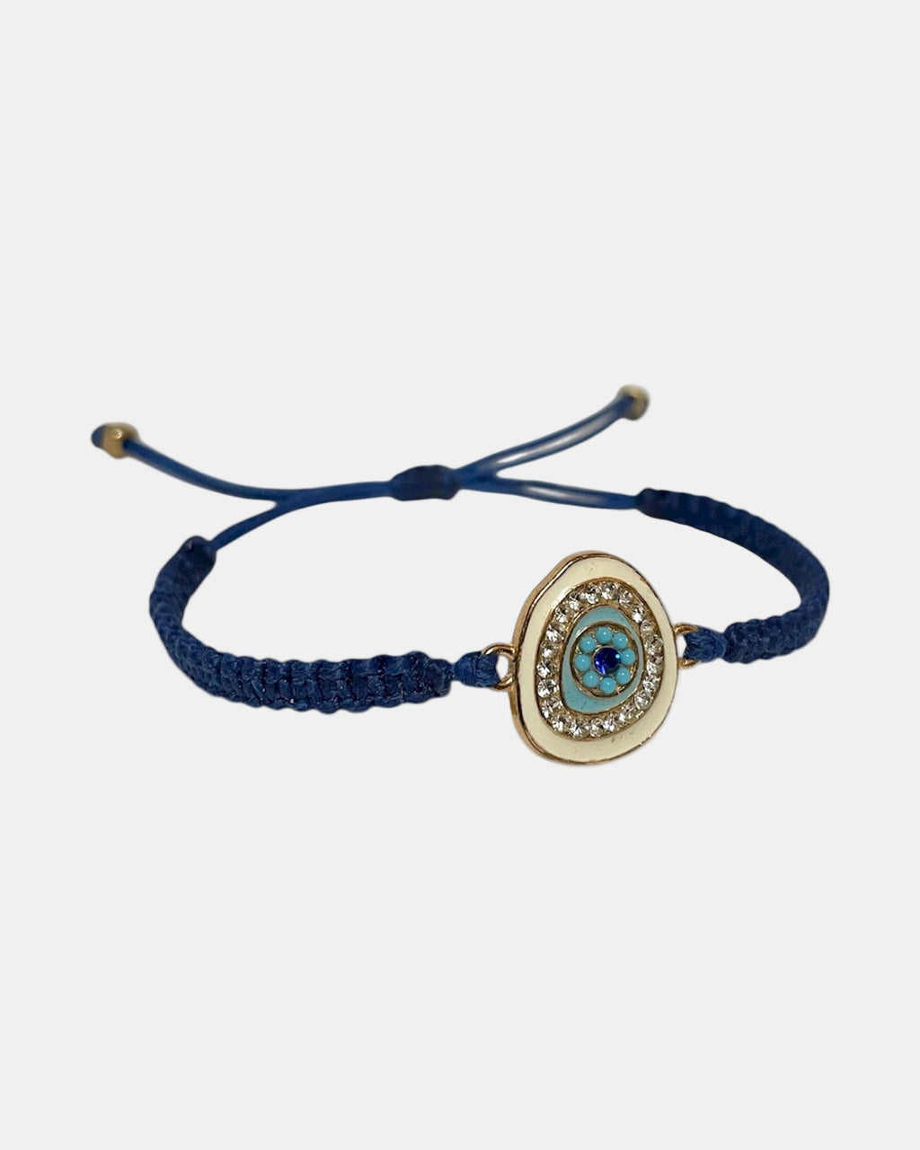 Μακραμέ μπλε βραχιόλι με στοιχείο χρυσό μάτι.