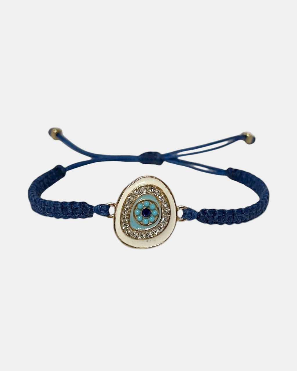 Μακραμέ μπλε βραχιόλι με στοιχείο χρυσό μάτι.