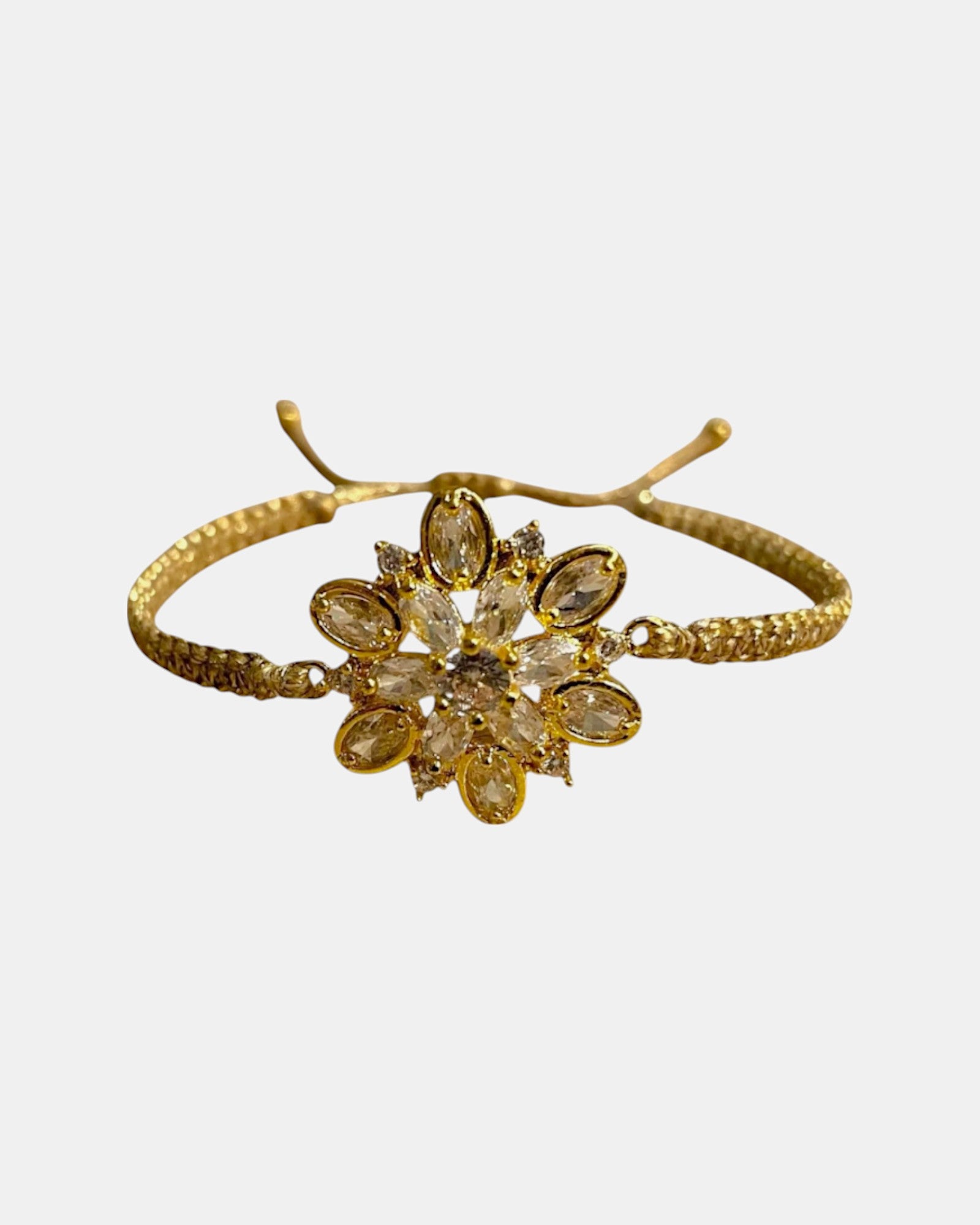 Μακραμέ βραχιόλι με διακοσμητικό χρυσό λουλούδι