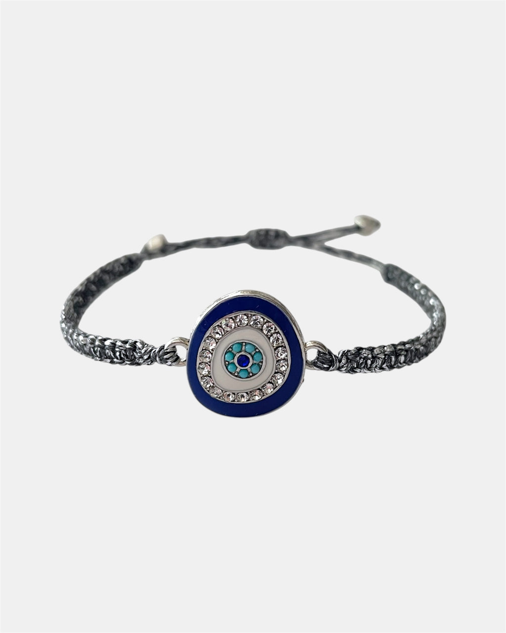 Ασημί μακραμέ βραχιόλι με μπλε ματάκι διακοσμημένο με ζιργκόν