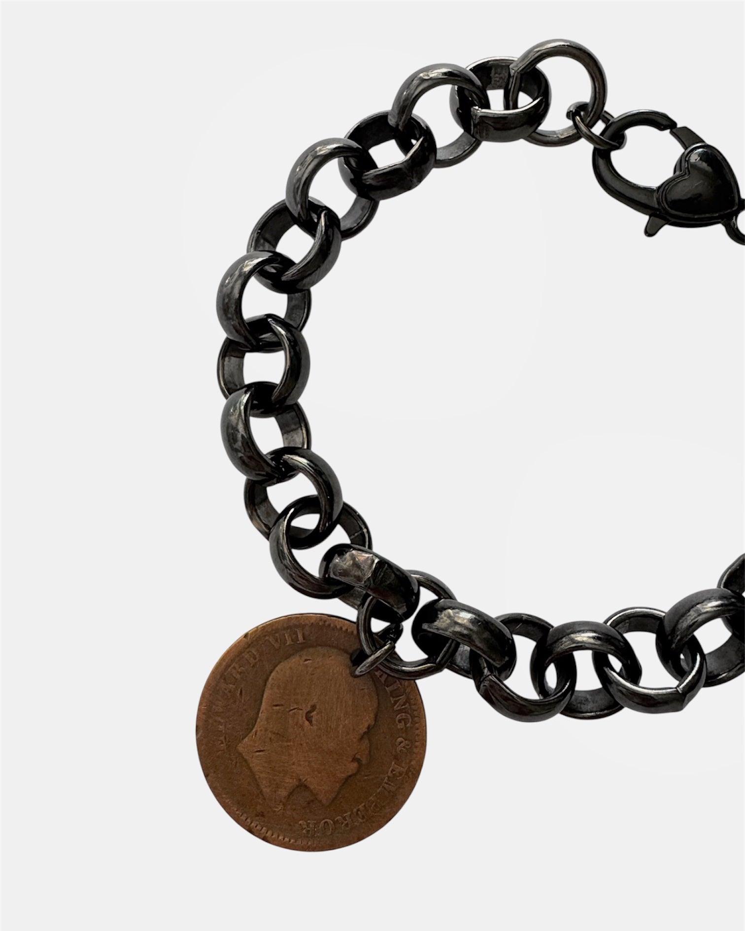 Μαύρο βραχιόλι αλυσίδα με κρεμαστό νόμισμα, γυναικείο μοντέρνο κόσμημα.
