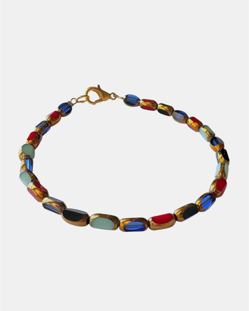 multicolor bracelet with glass beads, handmade jewelry piece for women and girls