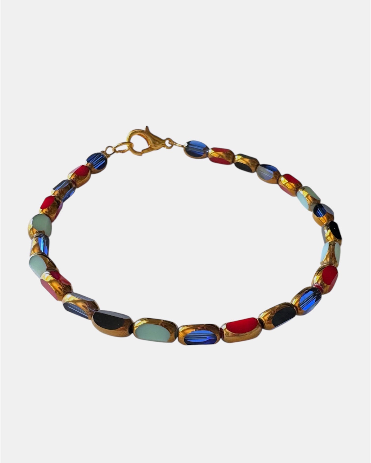 multicolor bracelet with glass beads, handmade jewelry piece for women and girls