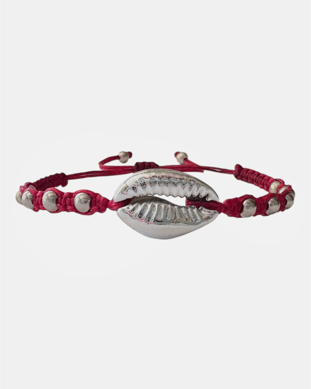 Pink macrame bracelet with silver shell charm