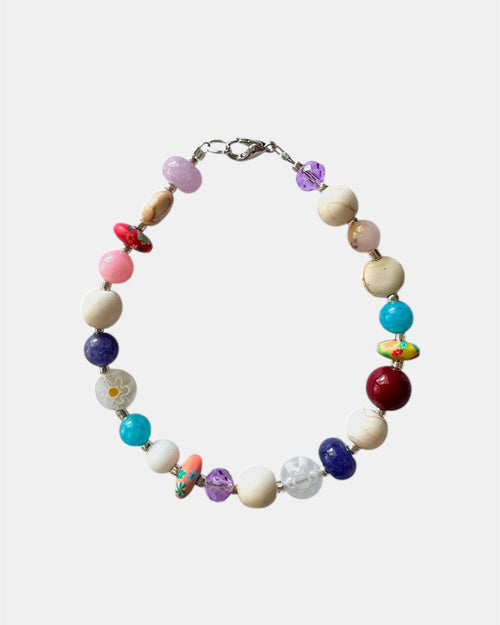Silver bracelet with multicolored beads